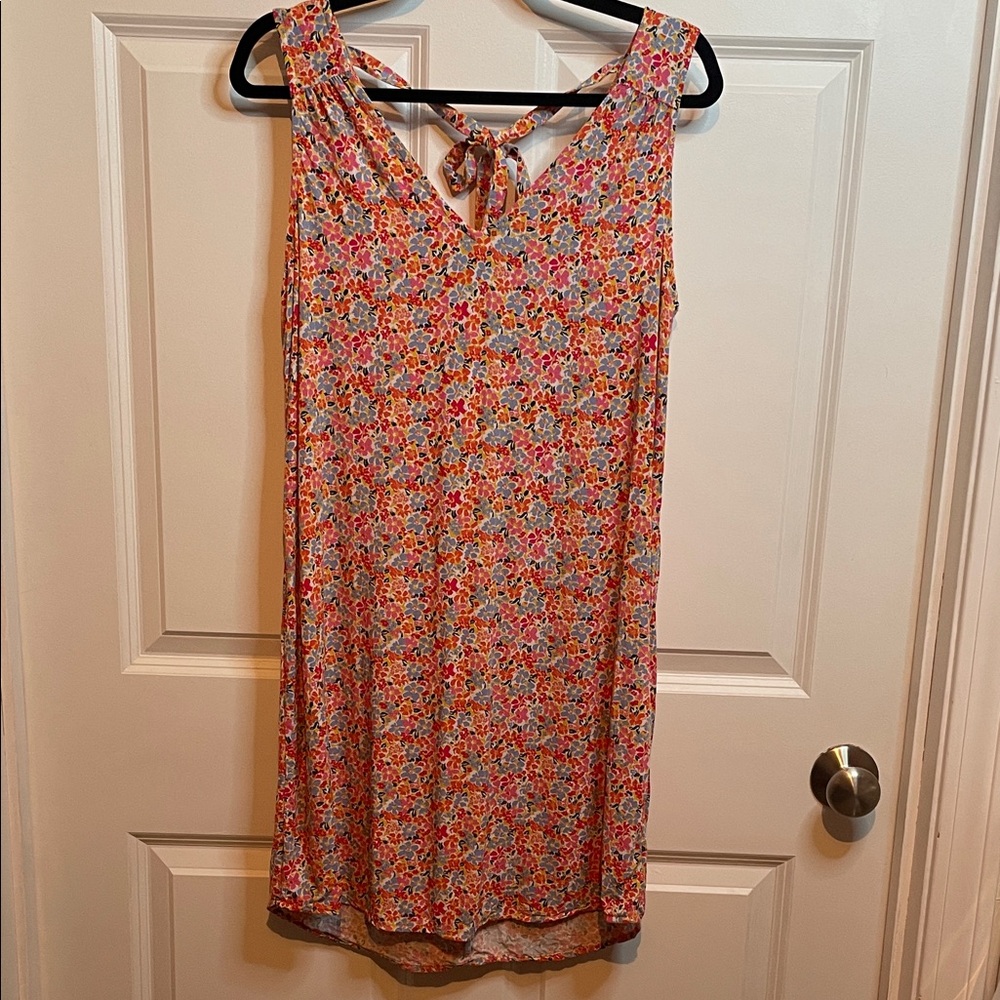 GAP Multicolor Floral Midi Dress with Between the Shoulder Tie Small